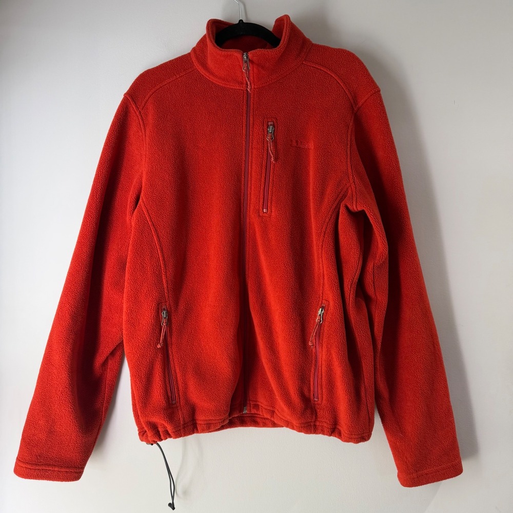 LL Bean Fleece Jacket Mens Large Regular Red Excellent Full Zip 284630